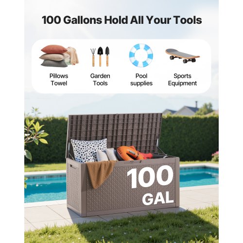 Outdoor Storage Box 100 Gallon Resin Deck Box Backyard Outside Toy and Towel