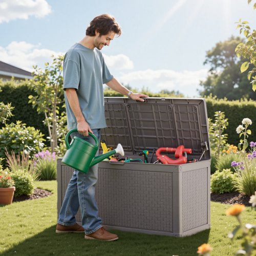 Outdoor Storage Box 100 Gallon Resin Deck Box Backyard Outside Toy and Towel