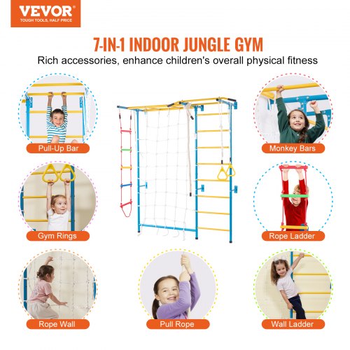 Indoor Jungle Gym for Toddlers 7in1 Climbing Playset with Carbon Steel