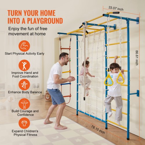 Indoor Jungle Gym for Toddlers 7in1 Climbing Playset with Carbon Steel