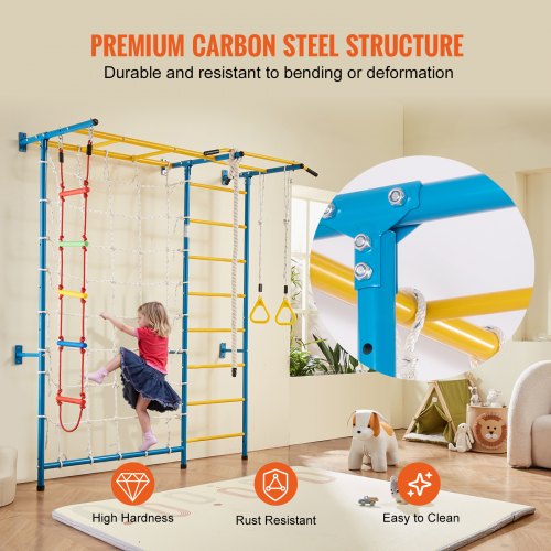 Indoor Jungle Gym for Toddlers 7in1 Climbing Playset with Carbon Steel