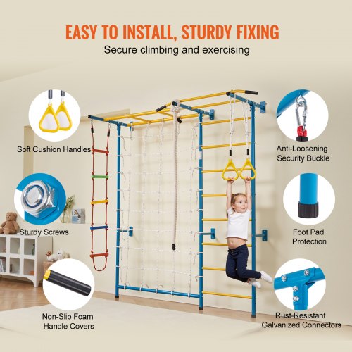 Indoor Jungle Gym for Toddlers 7in1 Climbing Playset with Carbon Steel