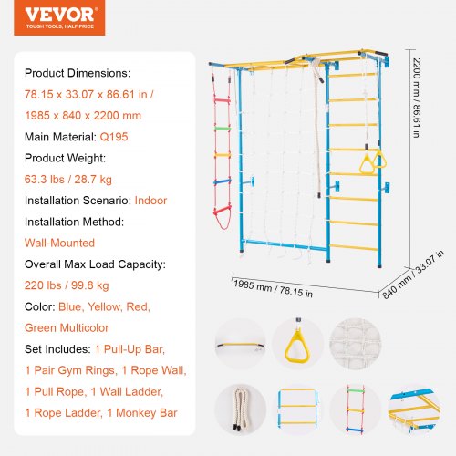 Indoor Jungle Gym for Toddlers 7in1 Climbing Playset with Carbon Steel