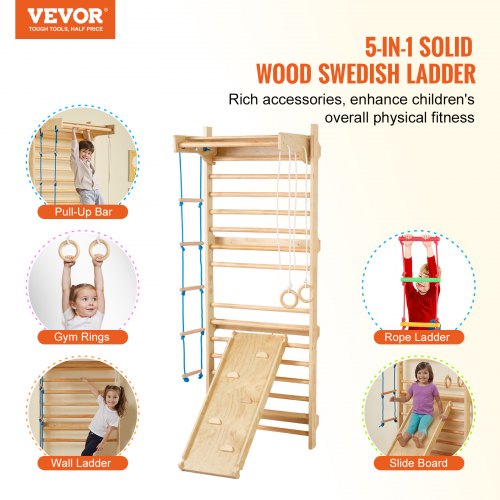 Swedish Ladder Wall Gym 5 in 1 Wooden Indoor Playground Climbing Toys 220