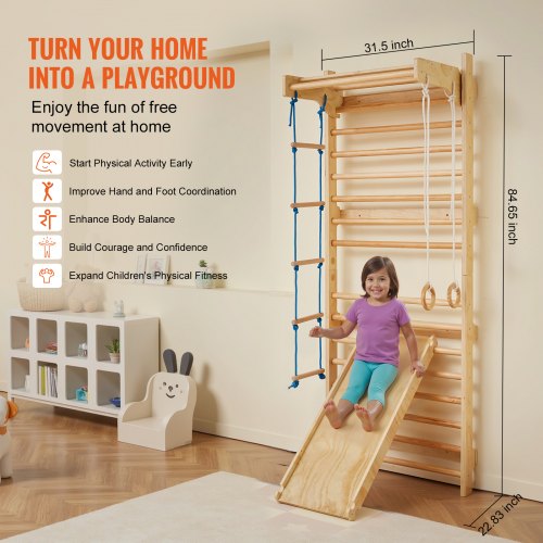 Swedish Ladder Wall Gym 5 in 1 Wooden Indoor Playground Climbing Toys 220