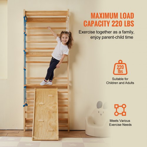 Swedish Ladder Wall Gym 5 in 1 Wooden Indoor Playground Climbing Toys 220