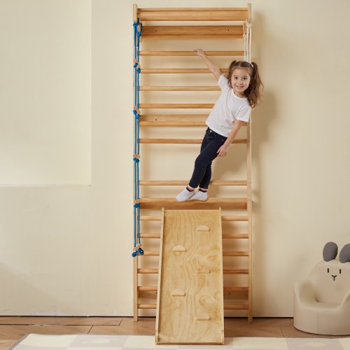 Swedish Ladder Wall Gym 5 in 1 Wooden Indoor Playground Climbing Toys 220