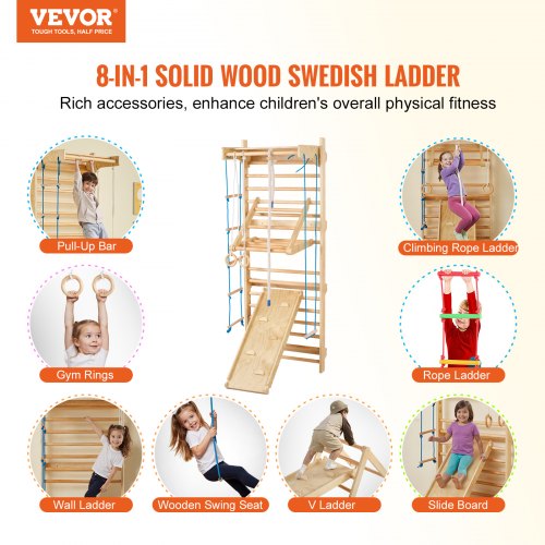 Swedish Ladder Wall Gym 8 in 1 Wooden Indoor Playground Climbing Toys 220