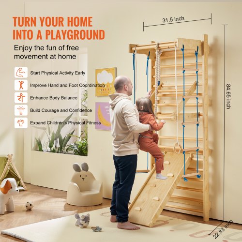 Swedish Ladder Wall Gym 8 in 1 Wooden Indoor Playground Climbing Toys 220