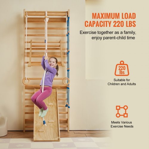 Swedish Ladder Wall Gym 8 in 1 Wooden Indoor Playground Climbing Toys 220