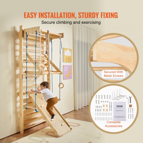 Swedish Ladder Wall Gym 8 in 1 Wooden Indoor Playground Climbing Toys 220
