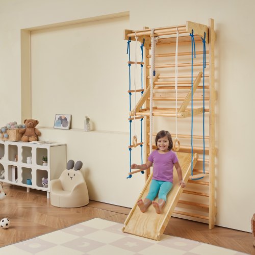 Swedish Ladder Wall Gym 8 in 1 Wooden Indoor Playground Climbing Toys 220