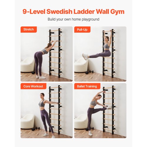 Swedish Ladder Wall Gym 9Level Swedish Ladder Suspension Trainer 330LBS