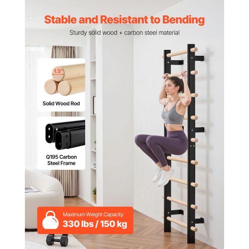 Swedish Ladder Wall Gym 9Level Swedish Ladder Suspension Trainer 330LBS