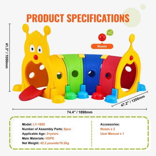 Caterpillar Tunnel for Kids Outdoor Indoor Climb and Crawl Through Play
