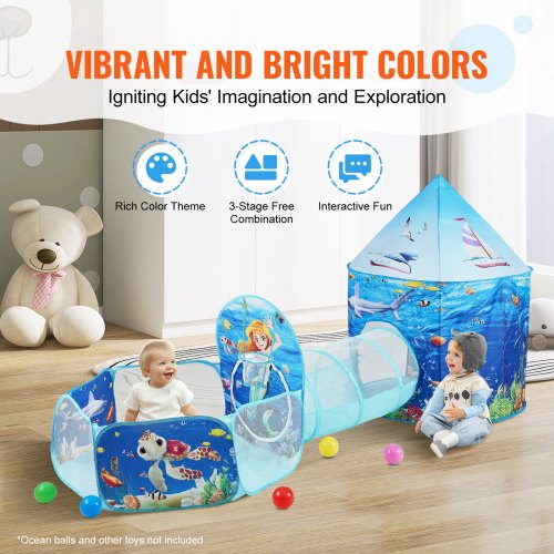 3 in 1 Kids Play Tent with Tunnel Basketball Hoop for Boys Girls Babies