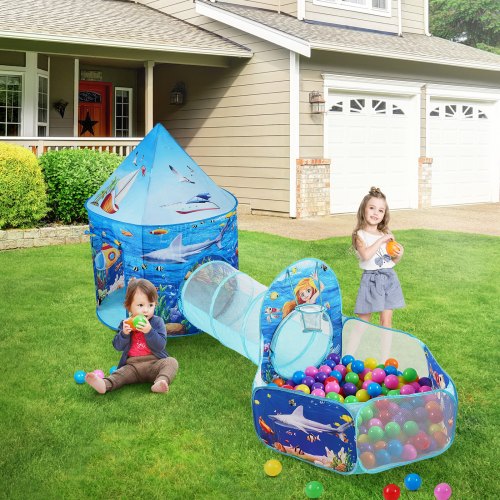 3 in 1 Kids Play Tent with Tunnel Basketball Hoop for Boys Girls Babies