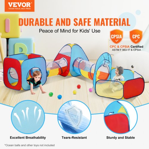 5 in 1 Kids Play Tent with Tunnel Basketball Hoop for Boys Girls Babies