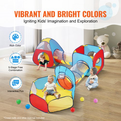 5 in 1 Kids Play Tent with Tunnel Basketball Hoop for Boys Girls Babies