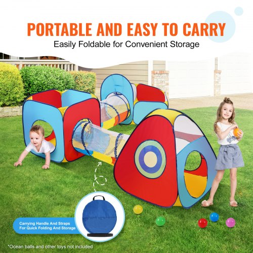 5 in 1 Kids Play Tent with Tunnel Basketball Hoop for Boys Girls Babies