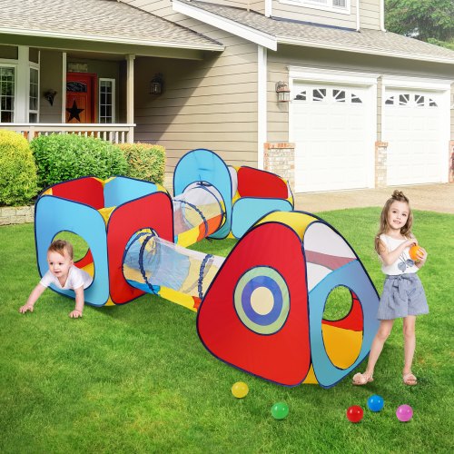 5 in 1 Kids Play Tent with Tunnel Basketball Hoop for Boys Girls Babies