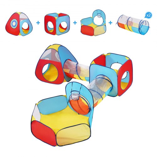 5 in 1 Kids Play Tent with Tunnel Basketball Hoop for Boys Girls Babies