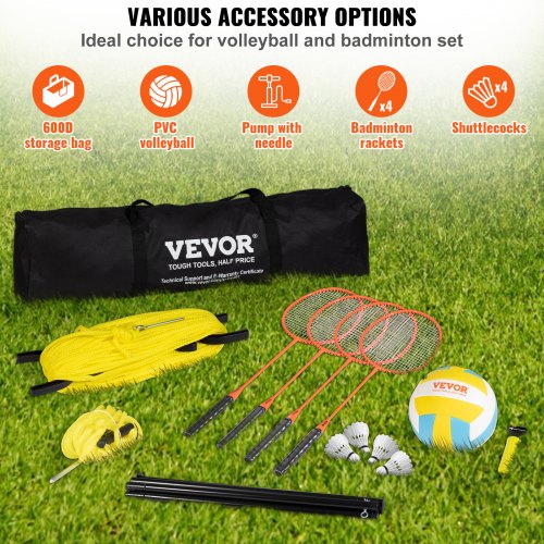 Volleyball and Badminton Set Outdoor Portable Badminton Net Adjustable