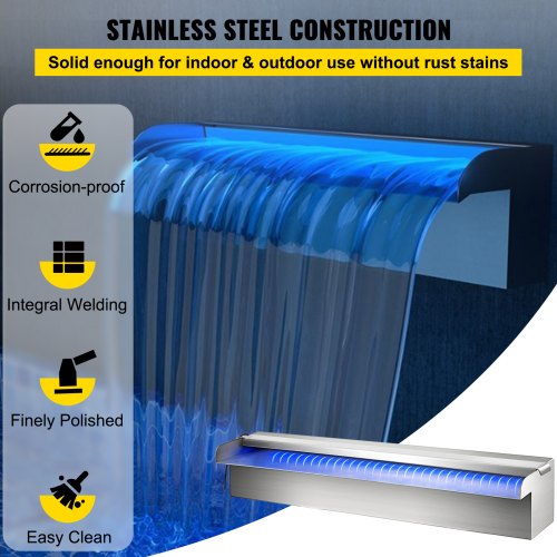 Pool Fountain Stainless Steel Pool Waterfall 118 x 45 x 31W x D x