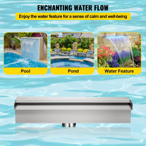 Pool Fountain Stainless Steel Pool Waterfall 118 x 45 x 31W x D x