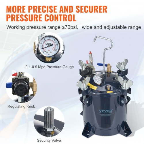 10L2.5gal Spray Paint Pressure Pot Tank 70PSI Max Air Paint Pressure Pot