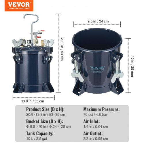 10L2.5gal Spray Paint Pressure Pot Tank 70PSI Max Air Paint Pressure Pot