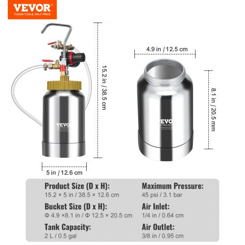 2L0.5gal Spray Paint Pressure Pot Tank Lightweight Air Paint Pressure Pot