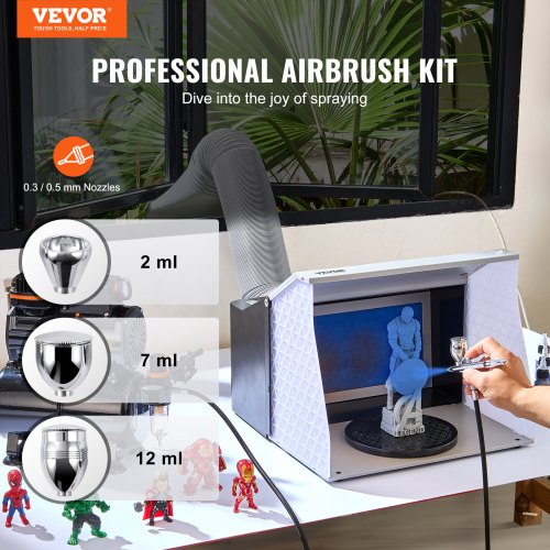 Airbrush Gun Dual Action Gravity Feed with 0.3 mm and 0.5 mm Nozzles