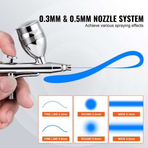 Airbrush Gun Dual Action Gravity Feed with 0.3 mm and 0.5 mm Nozzles