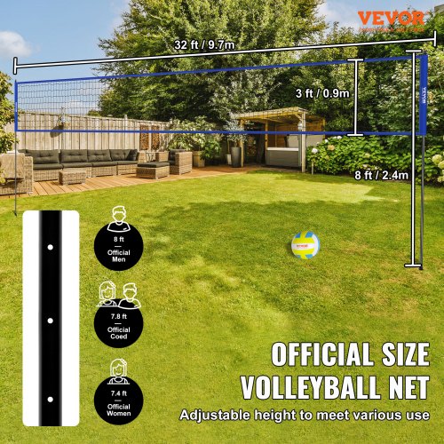 Outdoor Portable Volleyball Net System Adjustable Height Steel Poles