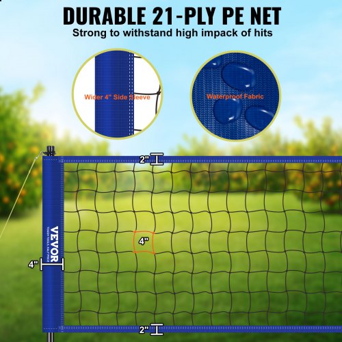 Outdoor Portable Volleyball Net System Adjustable Height Steel Poles