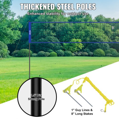 Outdoor Portable Volleyball Net System Adjustable Height Steel Poles