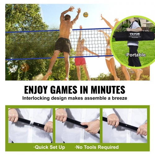 Outdoor Portable Volleyball Net System Adjustable Height Steel Poles