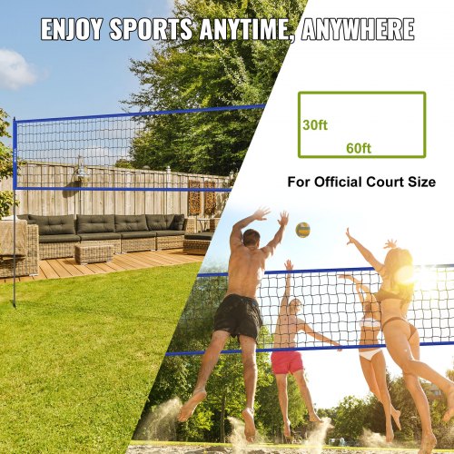 Outdoor Portable Volleyball Net System Adjustable Height Steel Poles