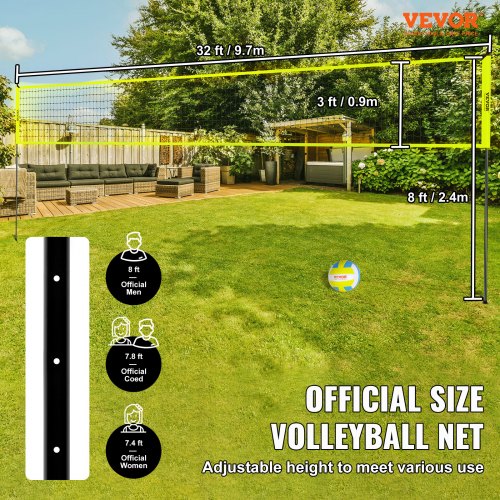 Outdoor Portable Volleyball Net System Adjustable Height Steel Poles