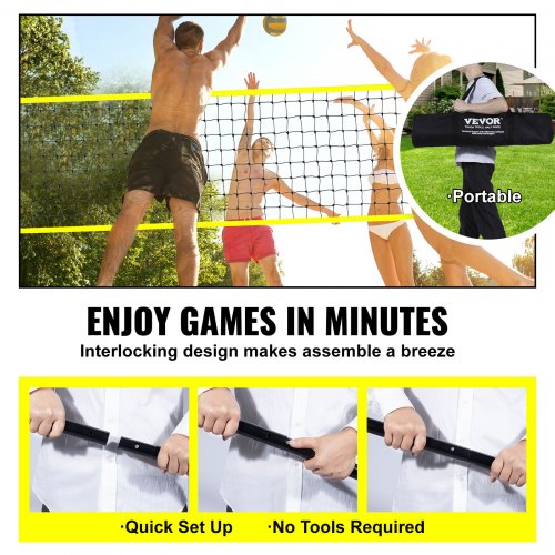 Outdoor Portable Volleyball Net System Adjustable Height Steel Poles