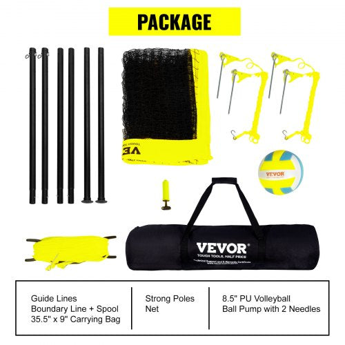 Outdoor Portable Volleyball Net System Adjustable Height Steel Poles