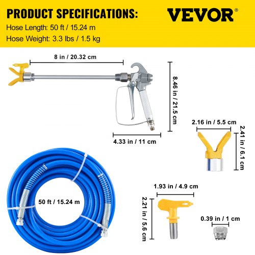 Airless Paint Spray Hose Kit 50ft 3600 psi High Pressure Fiber Tube with 8
