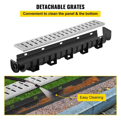 Trench Drain System Channel Drain with Metal Grate 59x51Inch HDPE