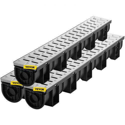 Trench Drain System Channel Drain with Metal Grate 59x51Inch HDPE