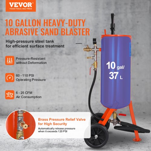 10 Gallon HeavyDuty Sand Blaster 60110 PSI High Pressure Sandblaster
