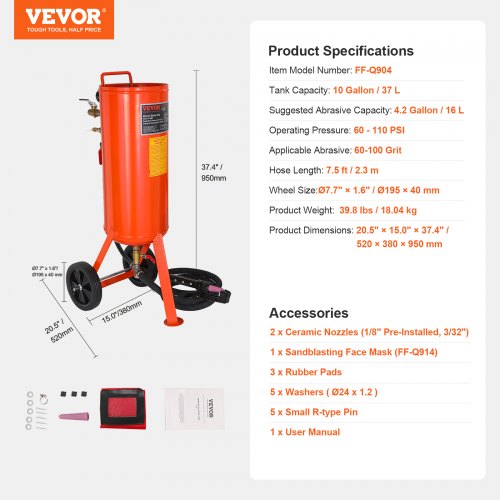 10 Gallon HeavyDuty Sand Blaster 60110 PSI High Pressure Sandblaster