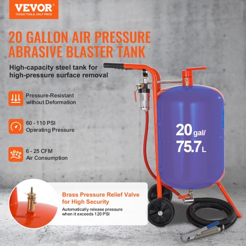 20 Gallon Sand Blaster 60110 PSI High Pressure Sandblaster Portable