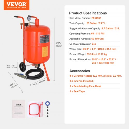 20 Gallon Sand Blaster 60110 PSI High Pressure Sandblaster Portable