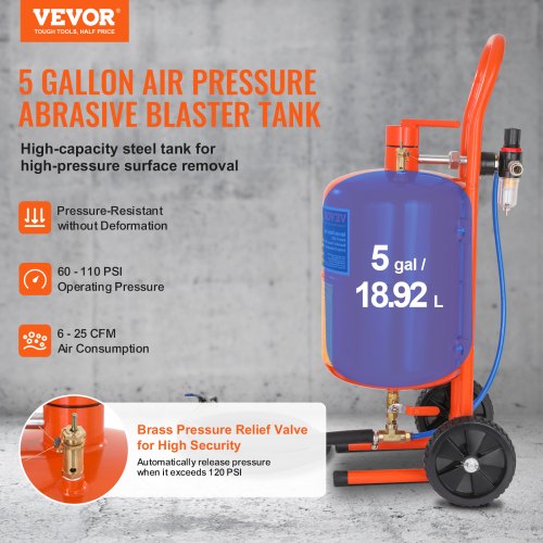 5 Gallon Sand Blaster 60110 PSI High Pressure Sandblaster Portable